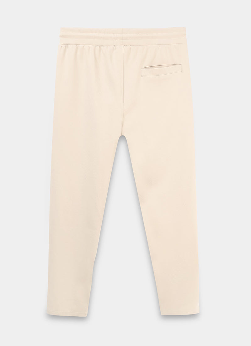 SUPER STRETCH Relaxed Fit Elastic Waistband With Drawstring Trousers Ecru Ivory-Flatlay Back View