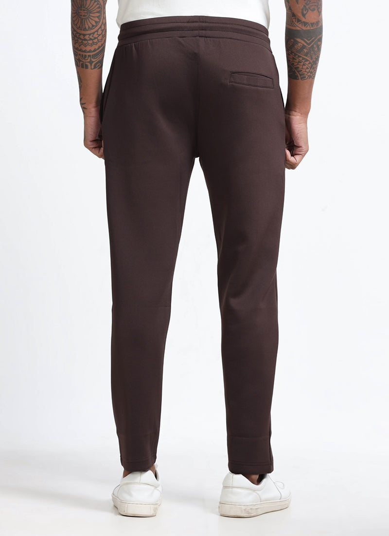SUPER STRETCH Relaxed Fit Elastic Waistband With Drawstring Trousers Espresso Brown-Back View