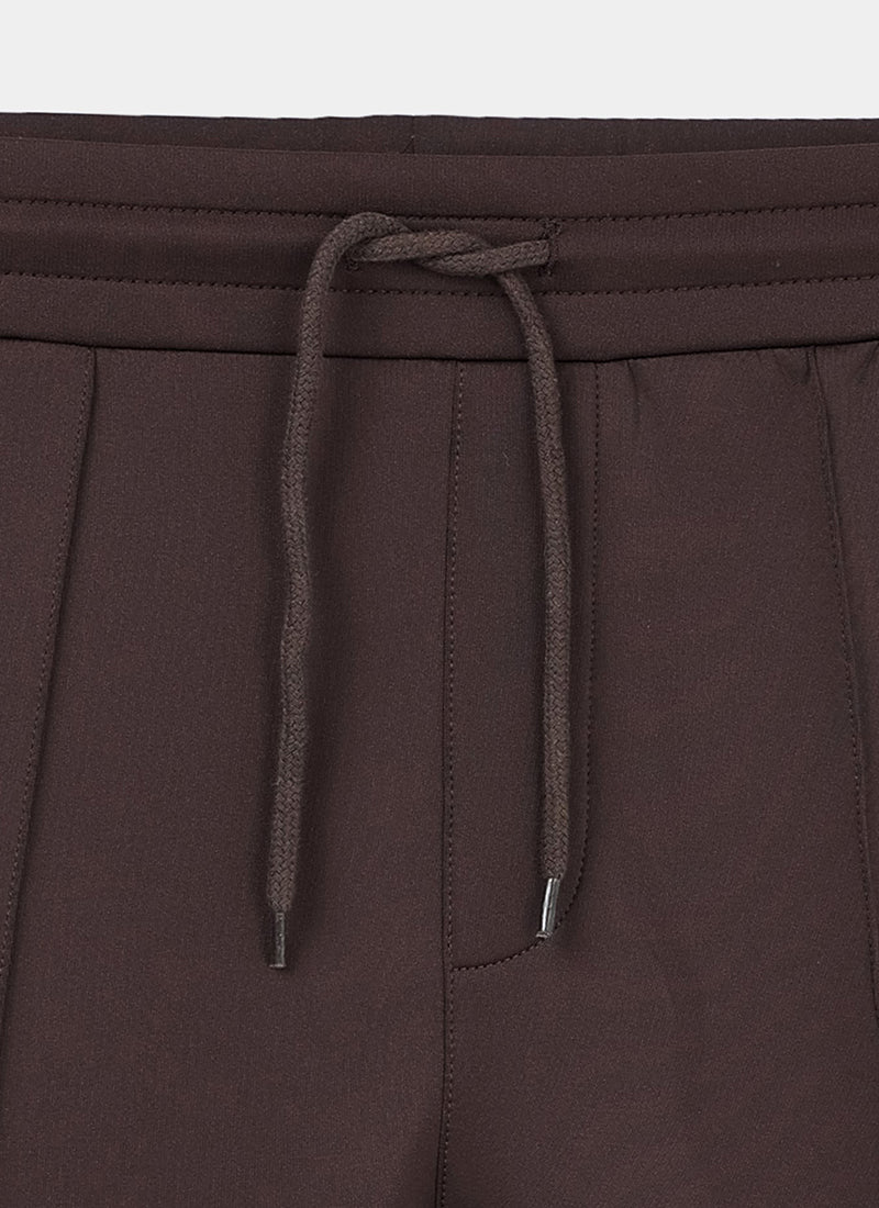 SUPER STRETCH Relaxed Fit Elastic Waistband With Drawstring Trousers Espresso Brown-Fabric Detail view