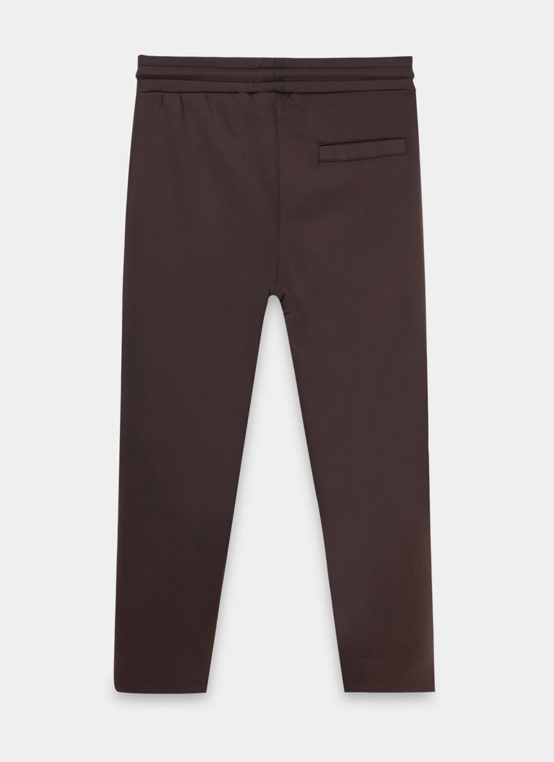 SUPER STRETCH Relaxed Fit Elastic Waistband With Drawstring Trousers Espresso Brown-Flatlay Back View