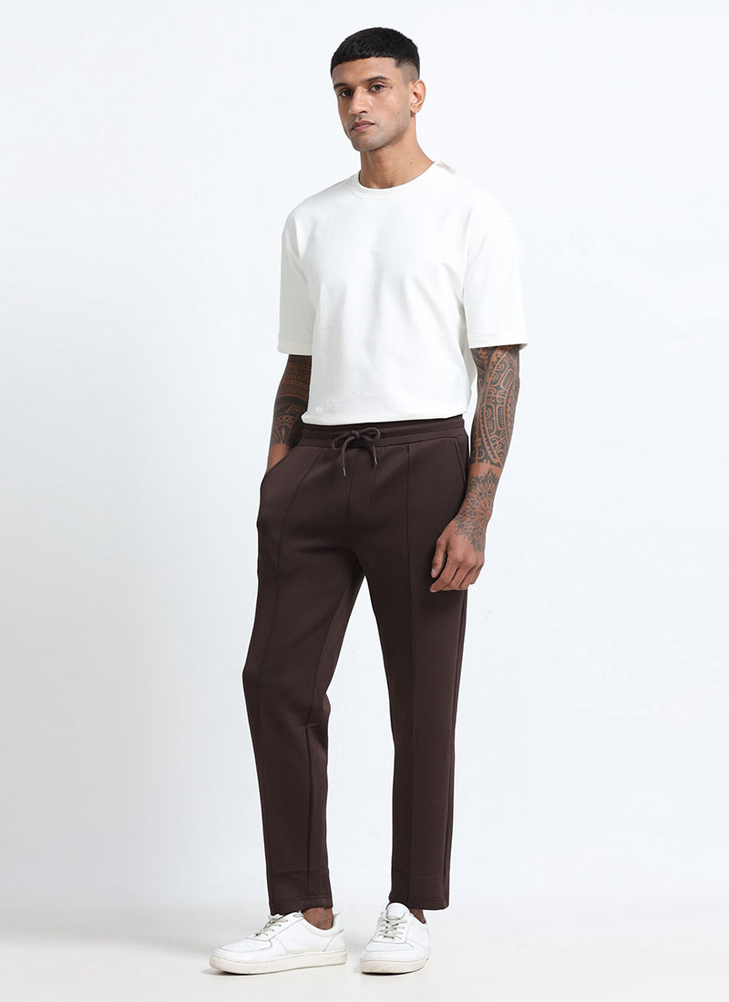 SUPER STRETCH Relaxed Fit Elastic Waistband With Drawstring Trousers Espresso Brown