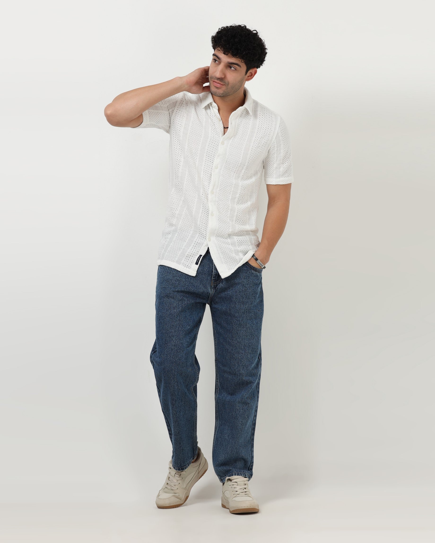 Textured White Mesh Shirt