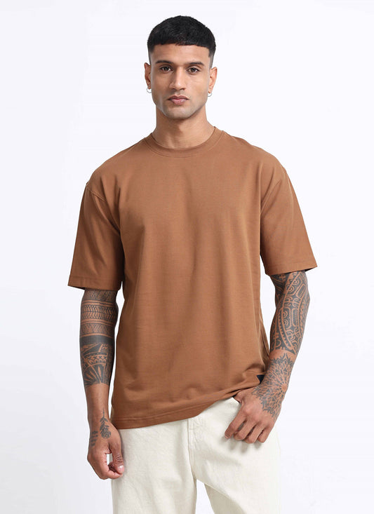 SIGNATURE Relaxed Fit Solid Cotton T-Shirt Caramel Brown