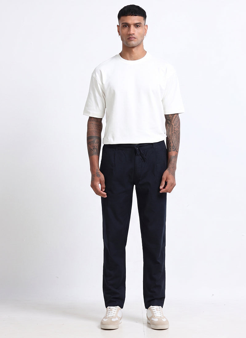 navy blue drawstring trousers
