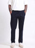 BREEZY LINEN Regular Fit Drawstring Trousers Navy Blue