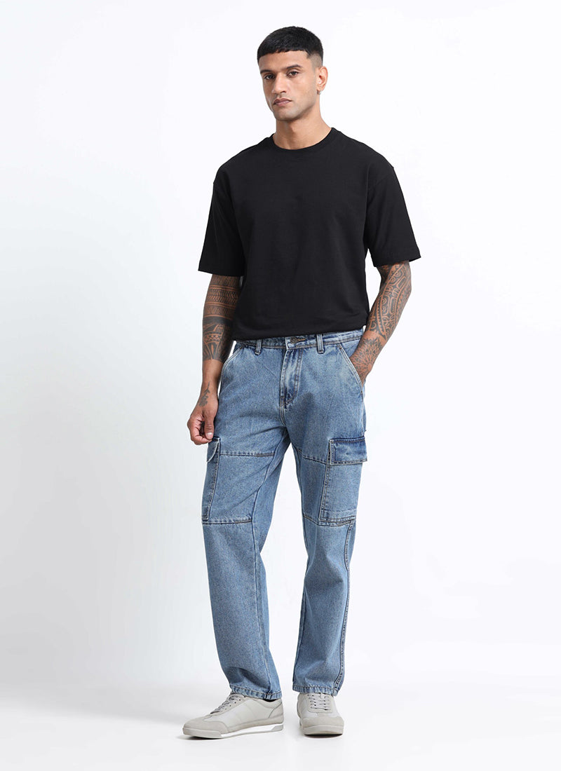 light blue denim cargo jeans