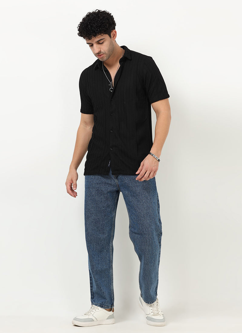 VERTIX Striped Textured Shirt Black Anthracite