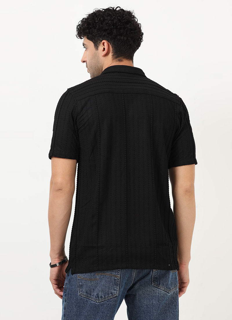 VERTIX Striped Textured Shirt Black Anthracite_Back View