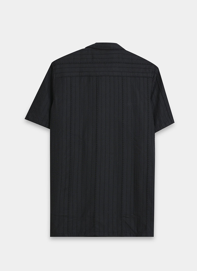VERTIX Striped Textured Shirt Black Anthracite_Flatlay Back View