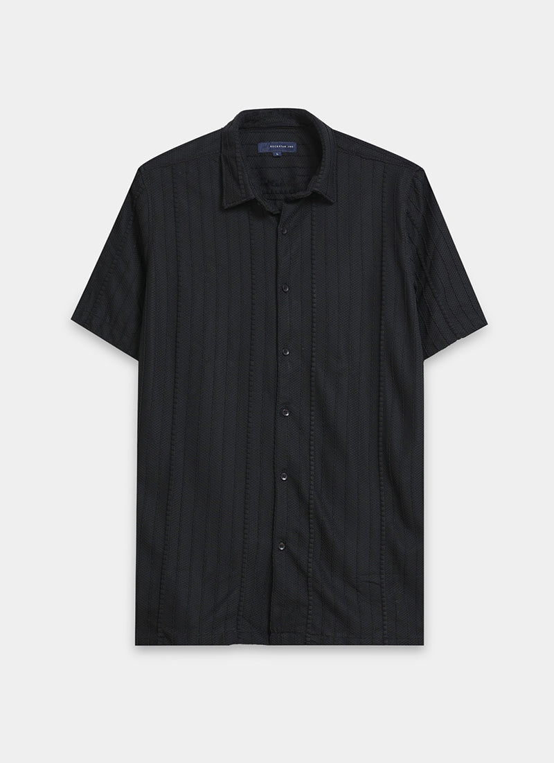 VERTIX Striped Textured Shirt Black Anthracite_Flatlay Front View
