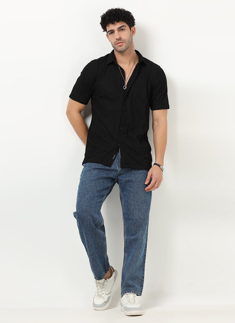VERTIX Striped Textured Shirt Black Anthracite_ Model View