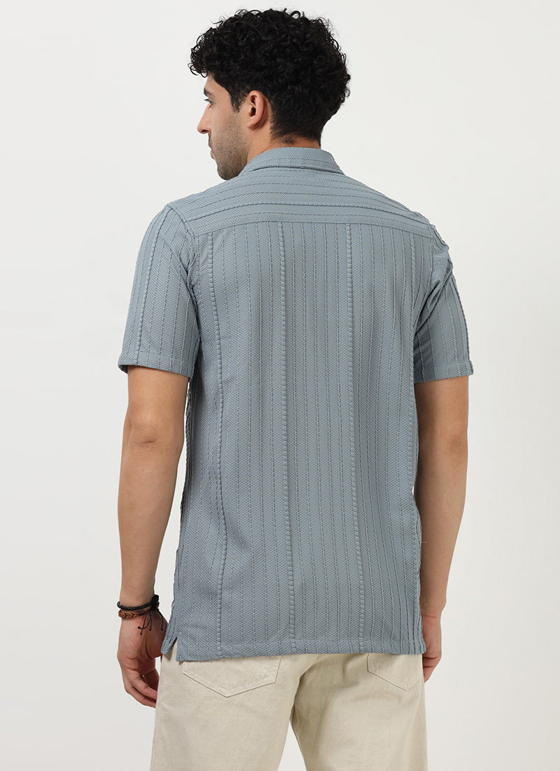 VERTIX Striped Textured Shirt Dusty Blue-Back View