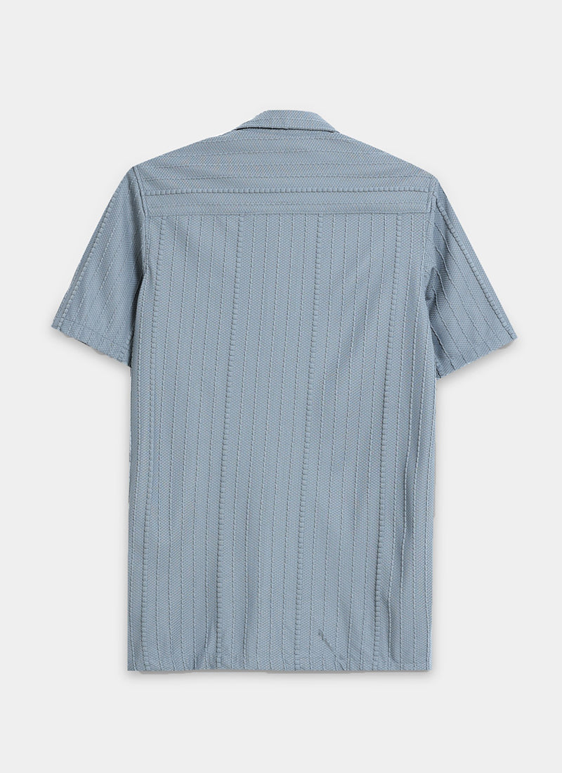 VERTIX Striped Textured Shirt Dusty Blue-Flatlay Back View