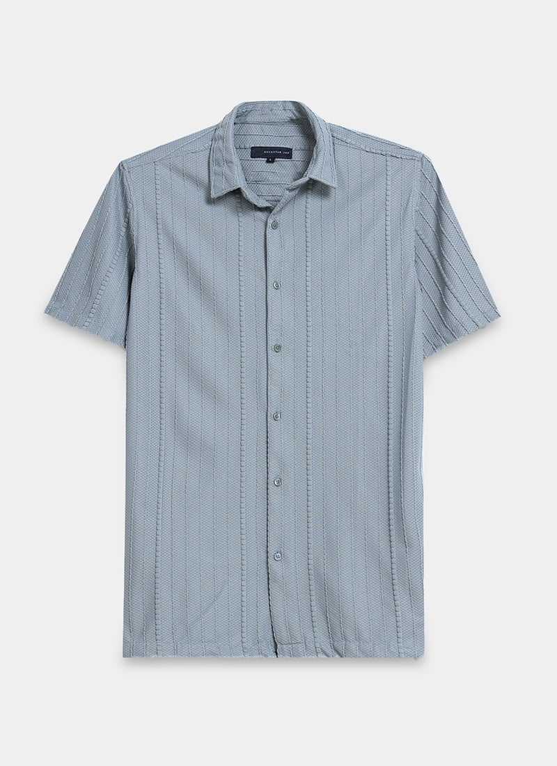 VERTIX Striped Textured Shirt Dusty Blue-Flatlay Front View