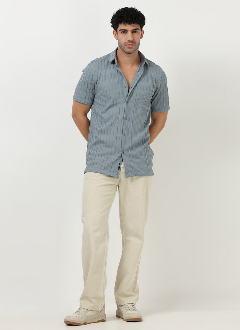 VERTIX Striped Textured Shirt Dusty Blue-Model  View