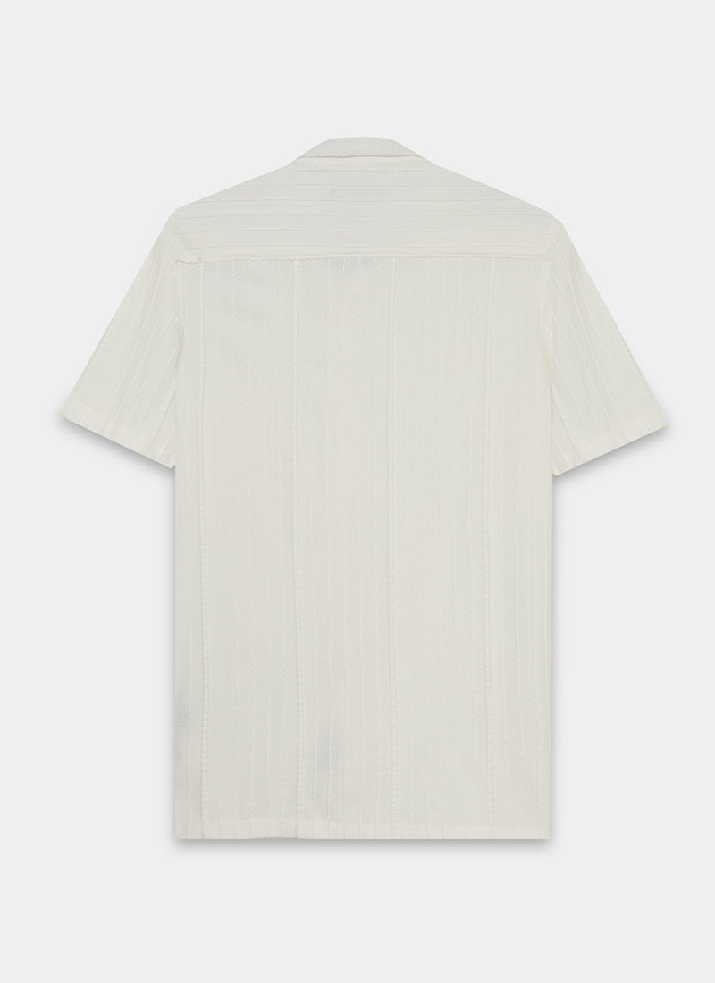 VERTIX Striped Textured Shirt Ivory White-Flatlay Back View