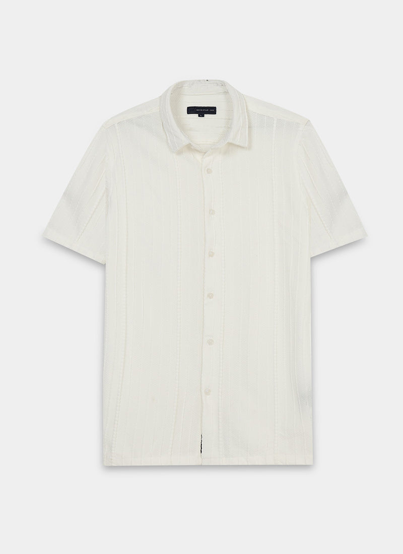 VERTIX Striped Textured Shirt Ivory White-Flatlay Front View