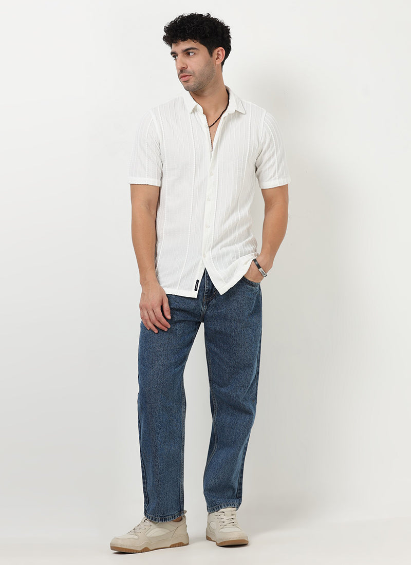 VERTIX Striped Textured Shirt Ivory White-Model View