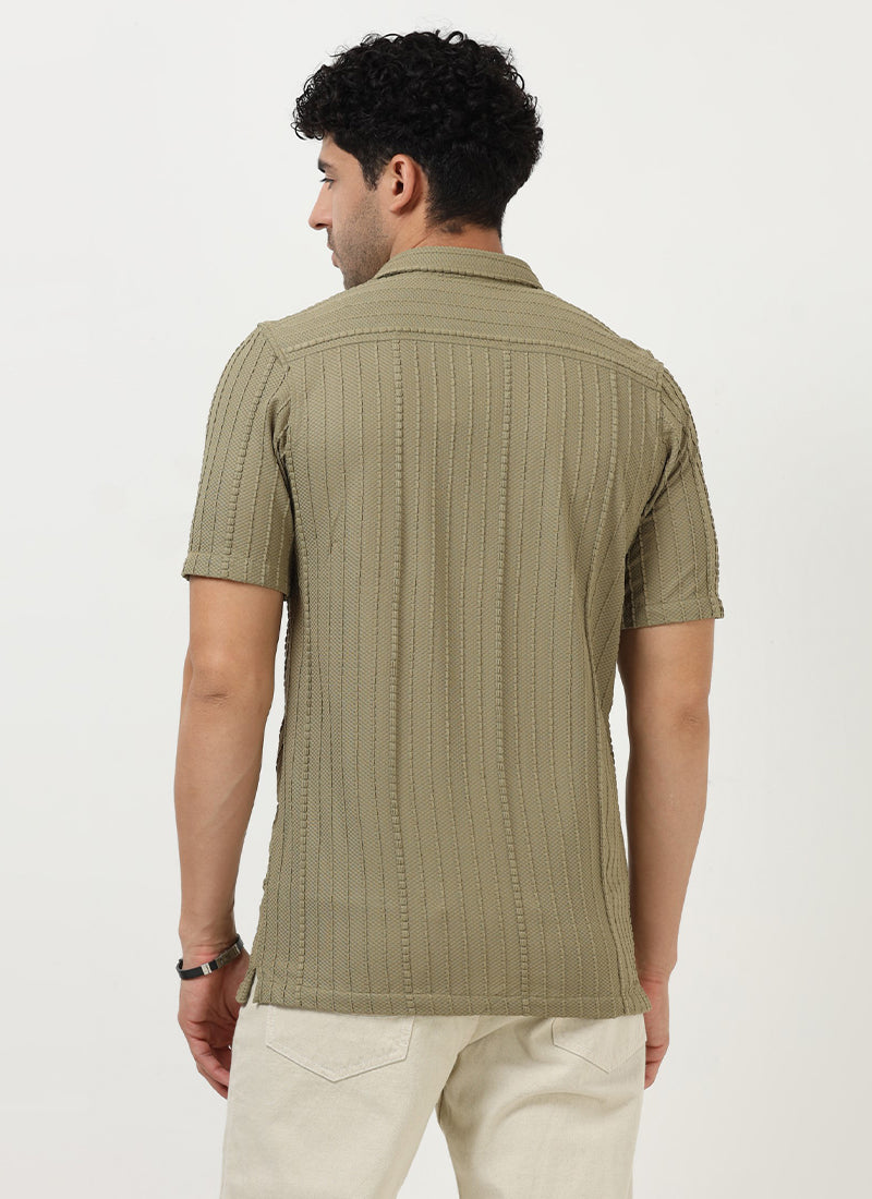 VERTIX Striped Textured Shirt Sage Khaki_Back View