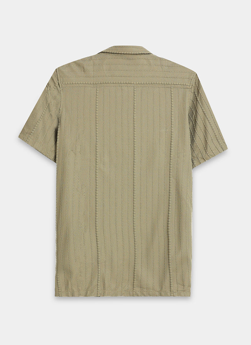VERTIX Striped Textured Shirt Sage Khaki_Flatlay Back View