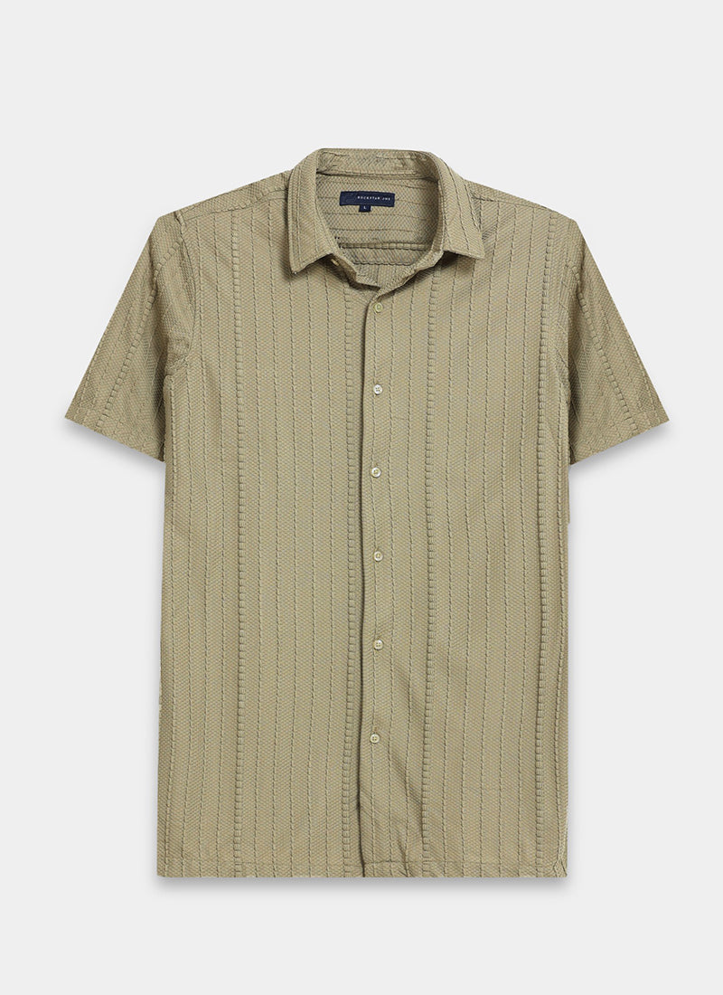 VERTIX Striped Textured Shirt Sage Khaki_Flatlay Front View