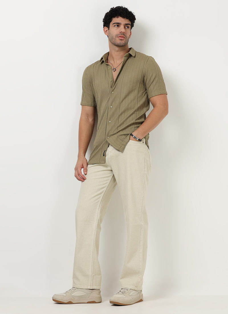 VERTIX Striped Textured Shirt Sage Khaki_Model View