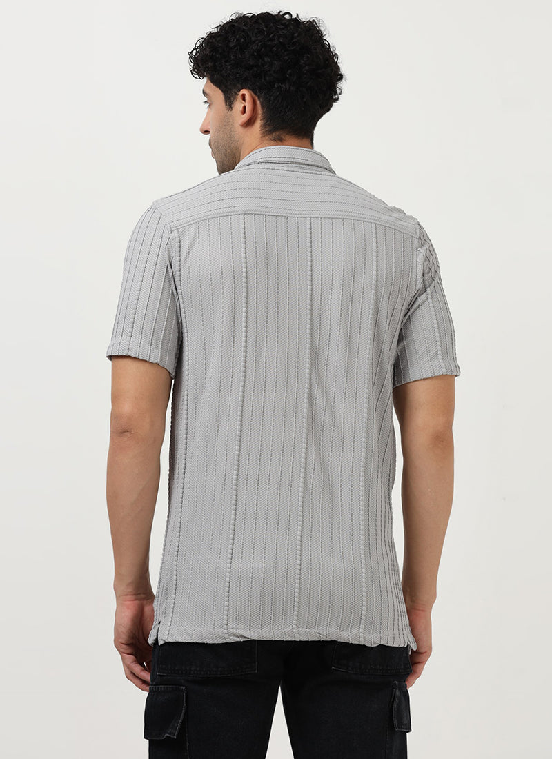 VERTIX Striped Textured Shirt Silver Grey-Back View