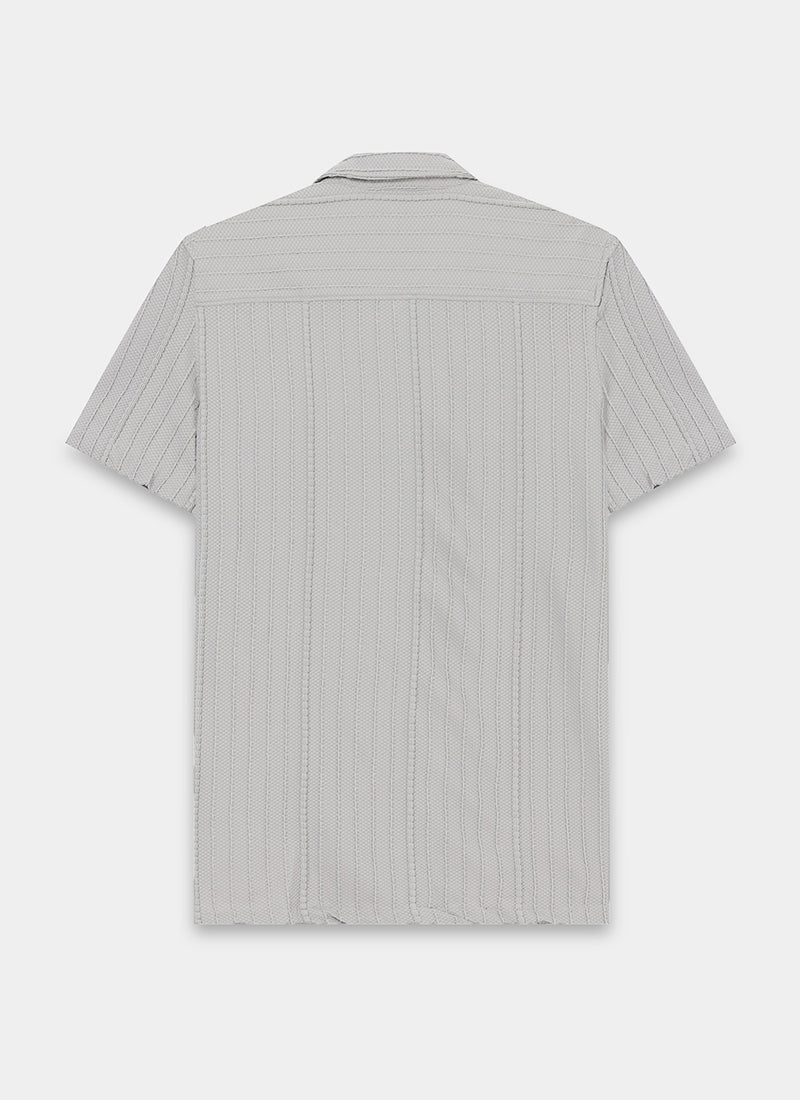 VERTIX Striped Textured Shirt Silver Grey-Flatlay Back View