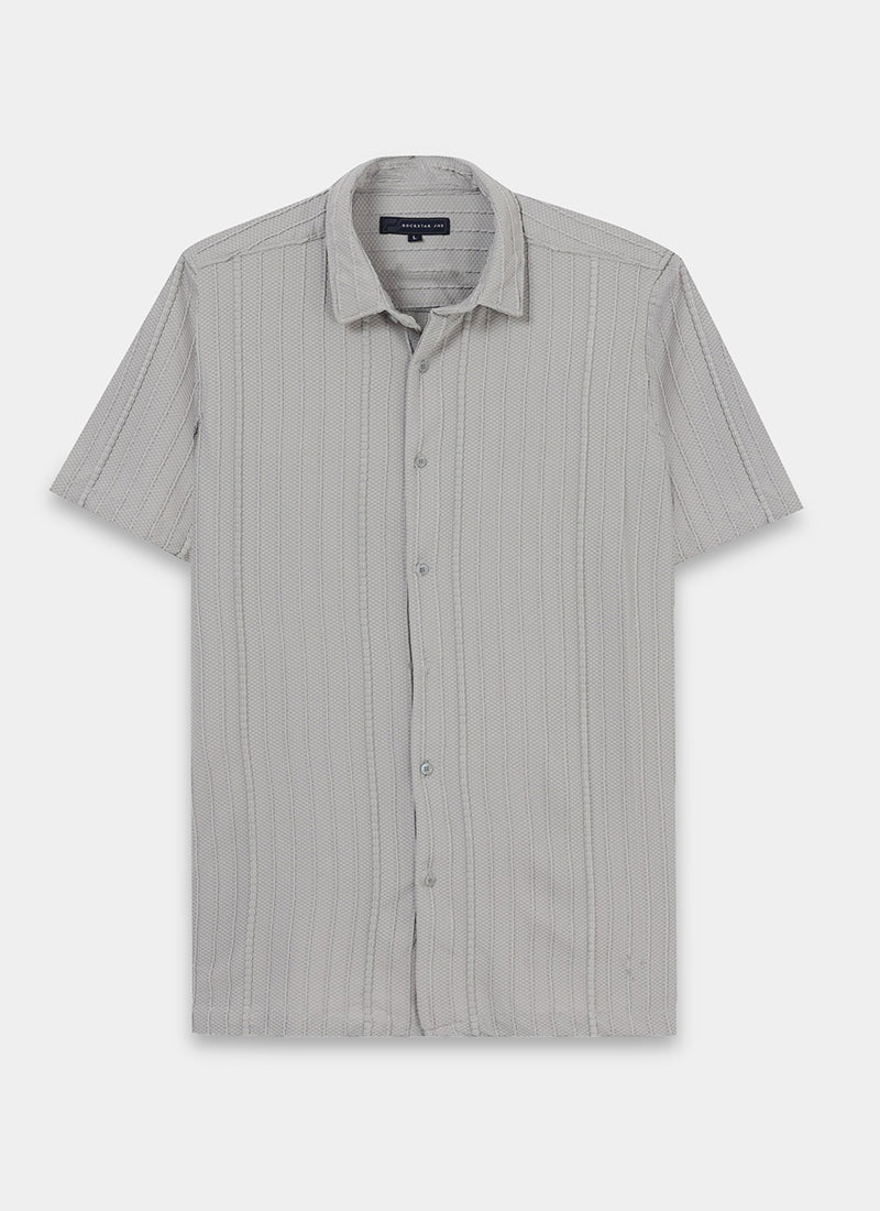 VERTIX Striped Textured Shirt Silver Grey-Flatlay Front View