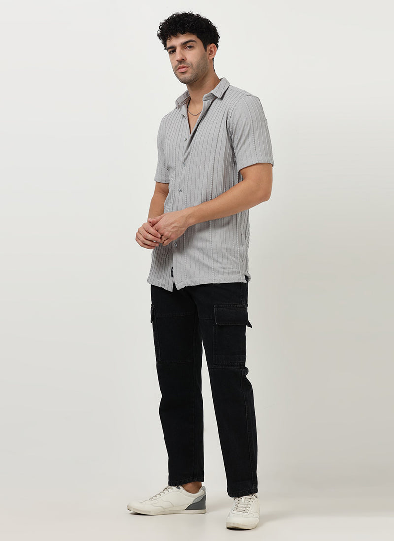 VERTIX Striped Textured Shirt Silver Grey- Model View