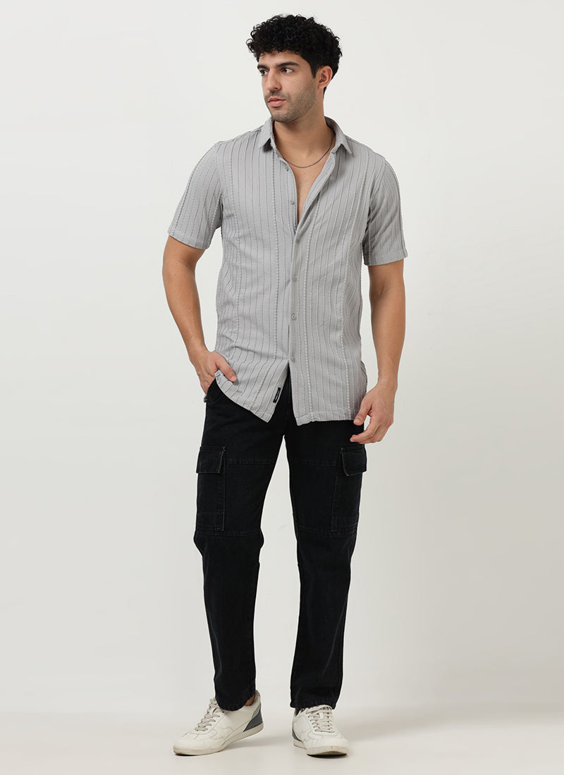 VERTIX Striped Textured Shirt Silver Grey