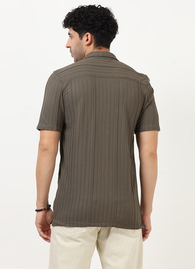 VERTIX Striped Textured Shirt Taupe Olive- Back View