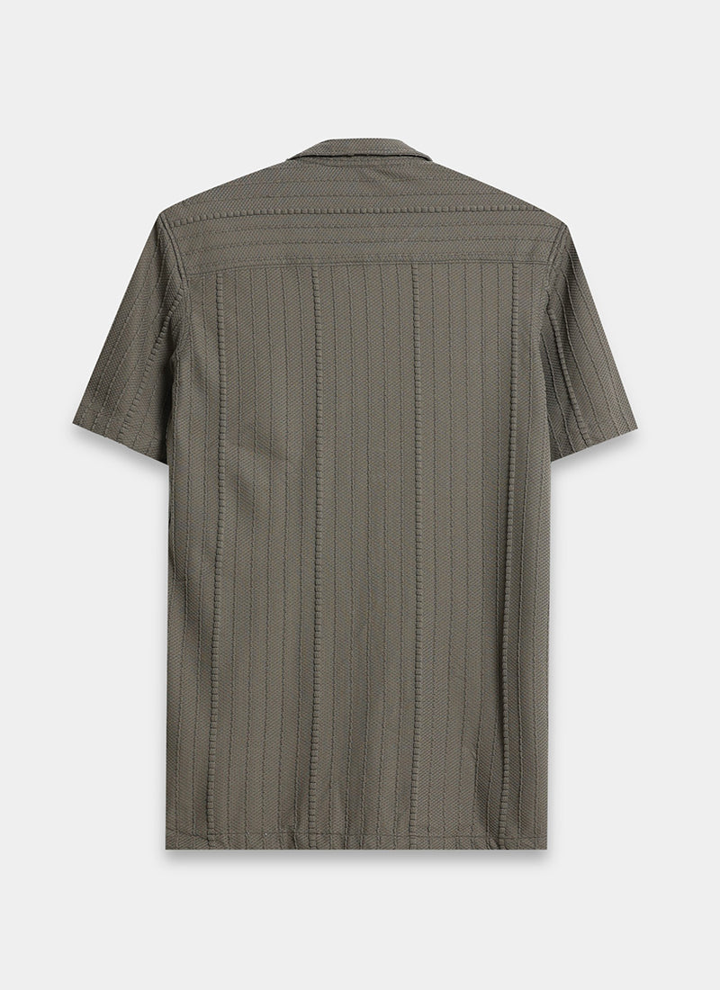 VERTIX Striped Textured Shirt Taupe Olive-Flatlay Back View