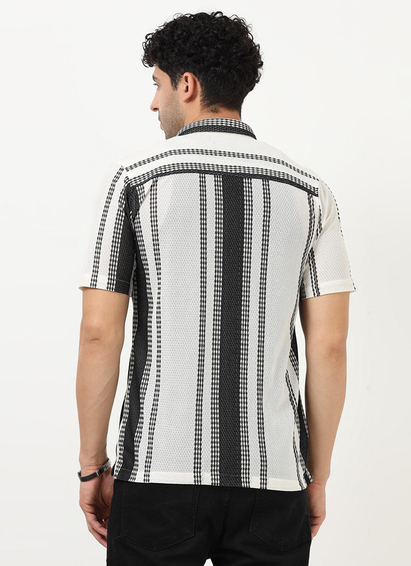VOLT Jacquard Striped Knitted Shirt Off White Black- Back View