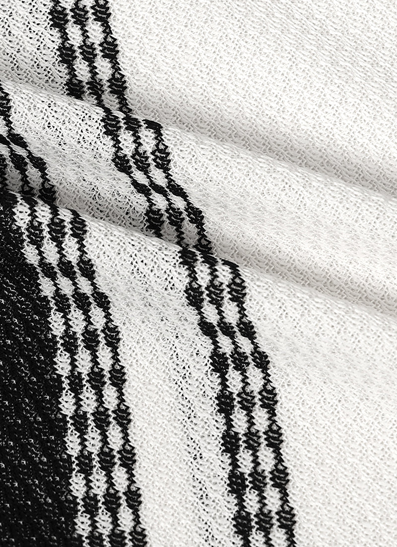 VOLT Jacquard Striped Knitted Shirt Off White Black- Fabric Detail View