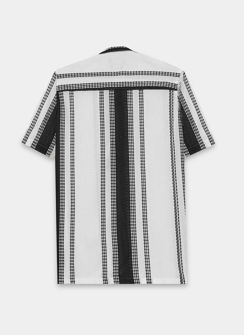 VOLT Jacquard Striped Knitted Shirt Off White Black- Flatlay Back View