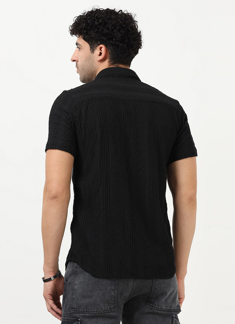 WAVE - Regular Fit Knitted Shirt Black - Back View