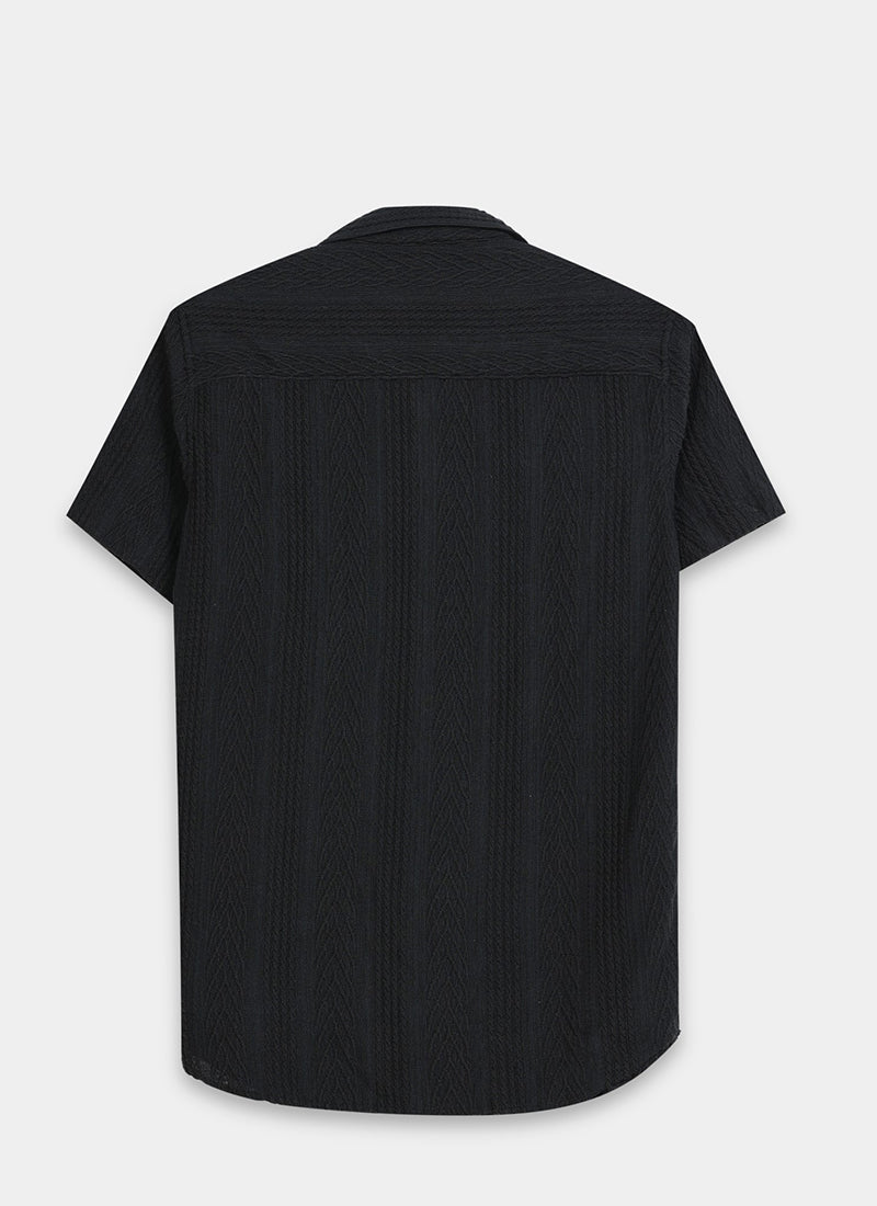 WAVE - Regular Fit Knitted Shirt Black - Flatlay Back View