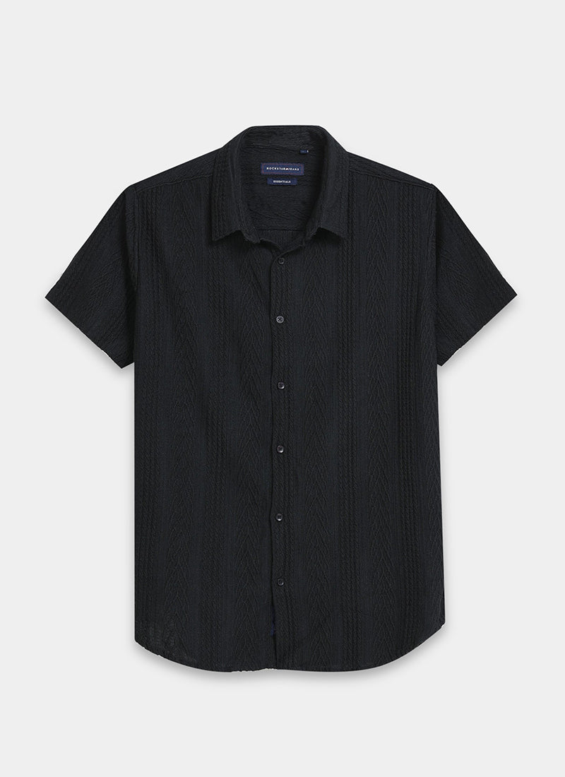 WAVE - Regular Fit Knitted Shirt Black - Flatlay front view