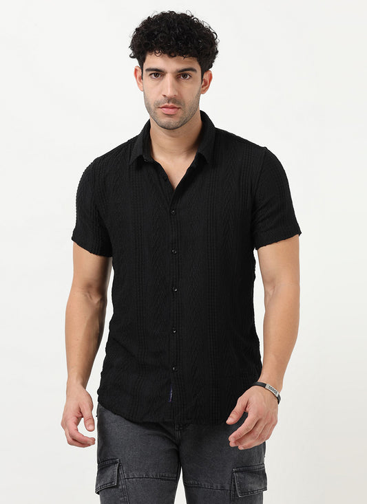 WAVE - Regular Fit Knitted Shirt Black - Front View