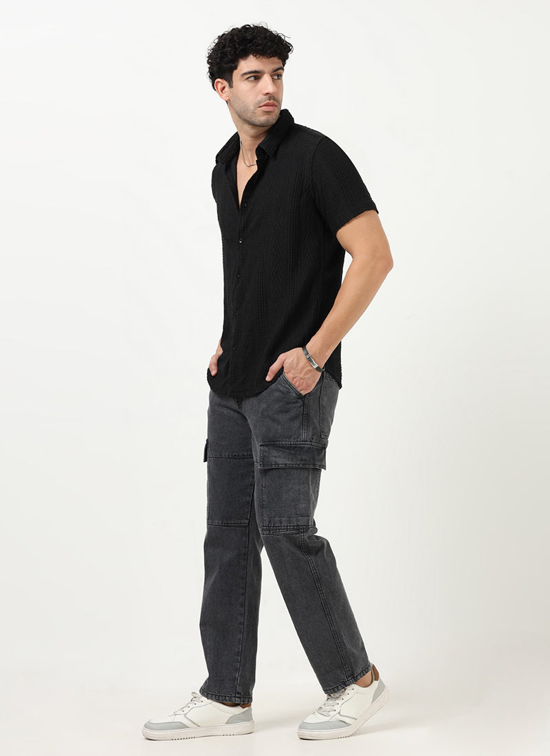 WAVE - Regular Fit Knitted Shirt Black - Model View