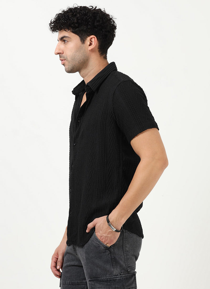 WAVE - Regular Fit Knitted Shirt Black - Side View