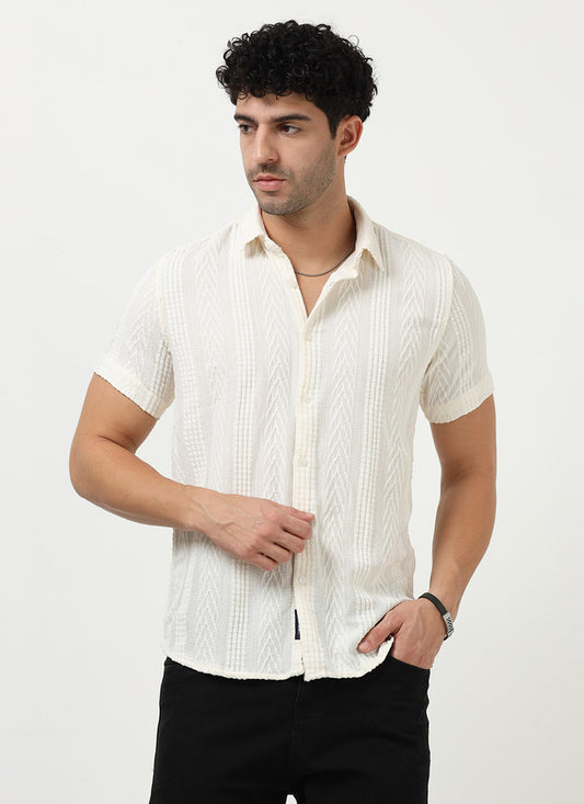 WAVE Regular Fit Knitted Shirt Off White_Front View