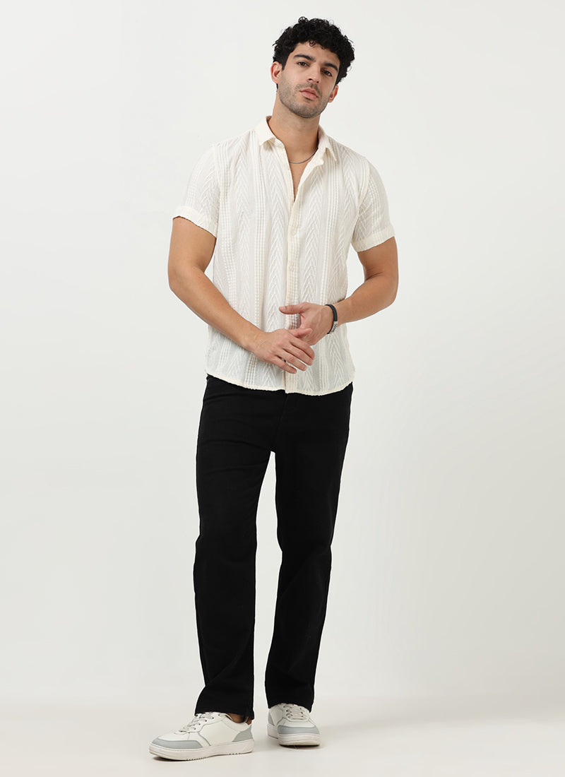 WAVE Regular Fit Knitted Shirt Off White_Model Front View