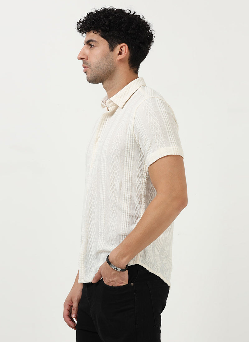 WAVE Regular Fit Knitted Shirt Off White_Model Side View