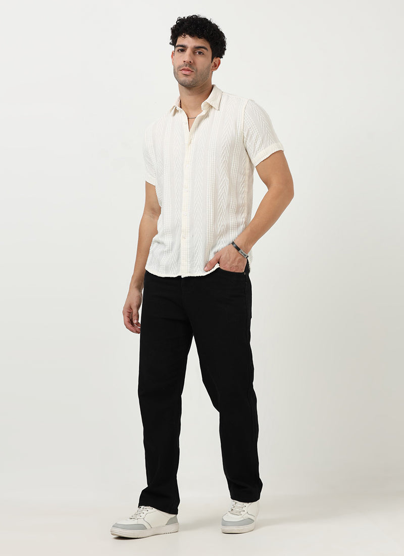 WAVE Regular Fit Knitted Shirt Off White_Model View