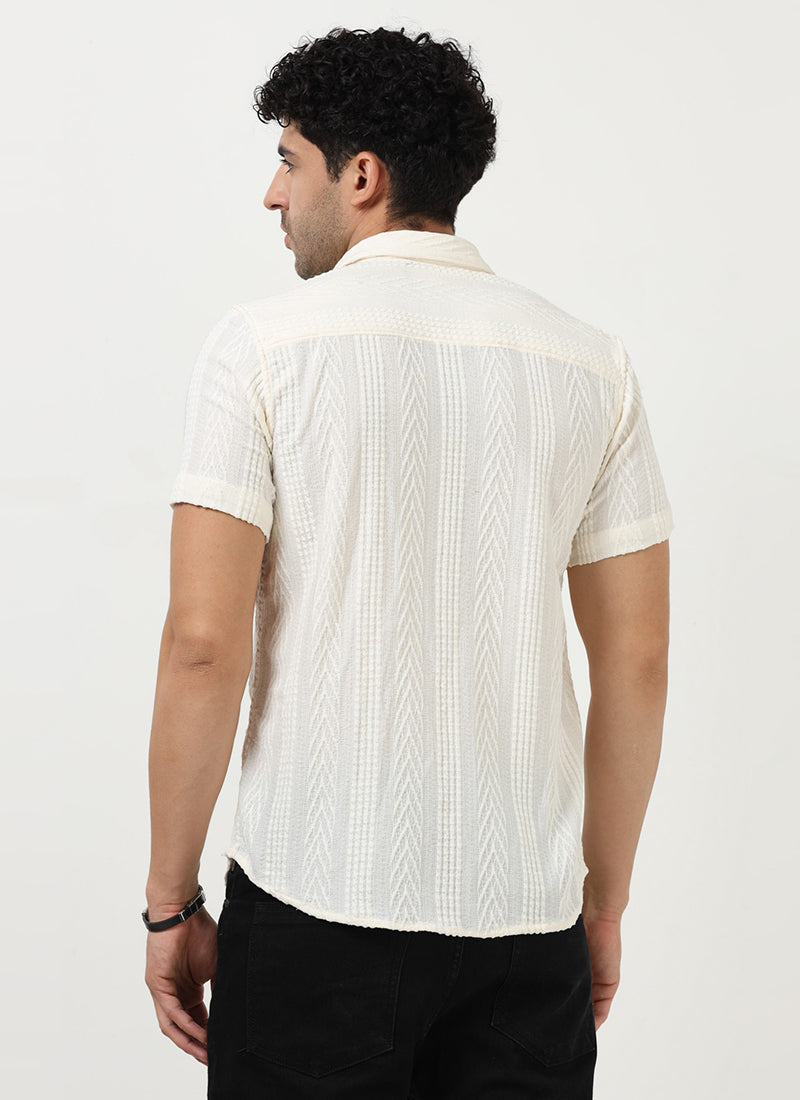 WAVE Regular Fit Knitted Shirt Off White_ Back View