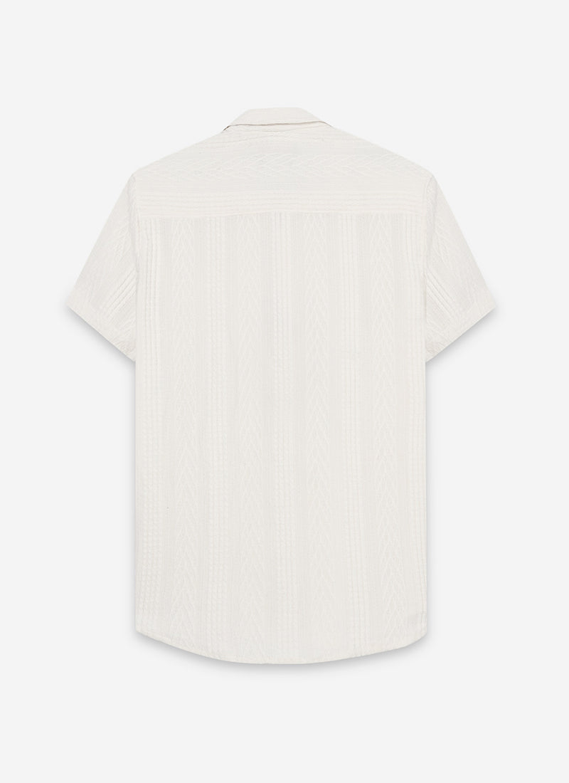 WAVE Regular Fit Knitted Shirt Off White_ Flatlay Back View