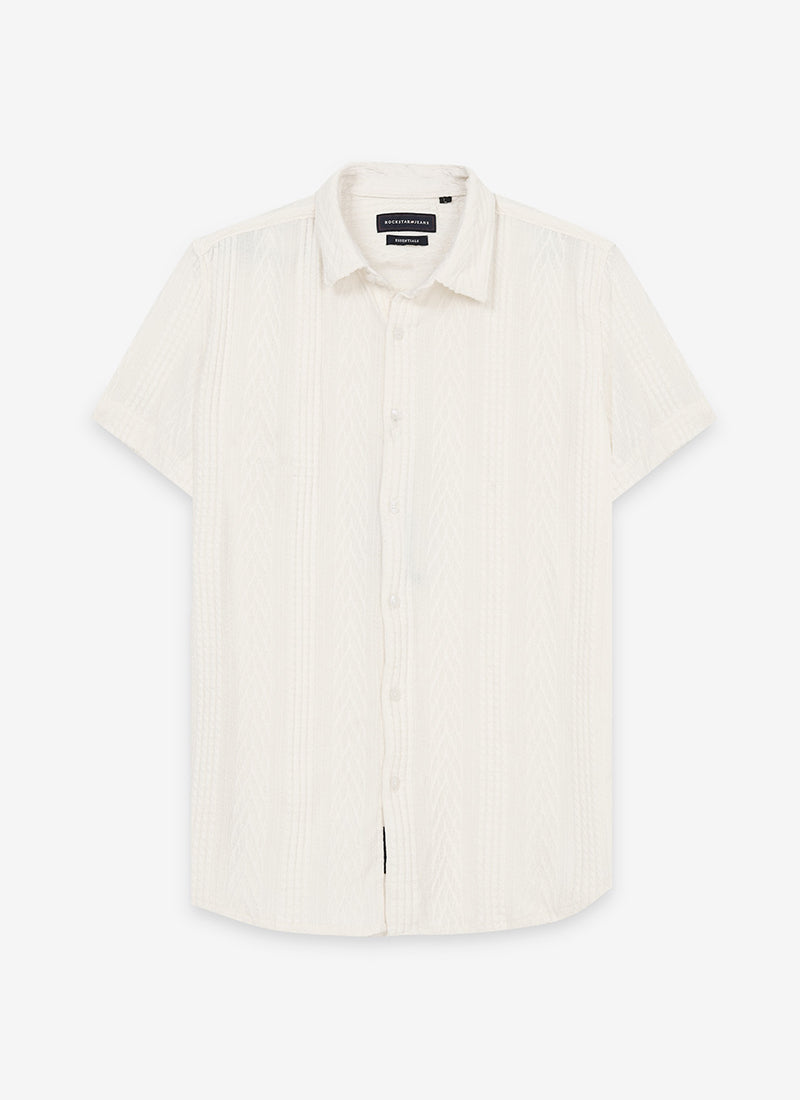 WAVE Regular Fit Knitted Shirt Off White_ Flatlay Front View