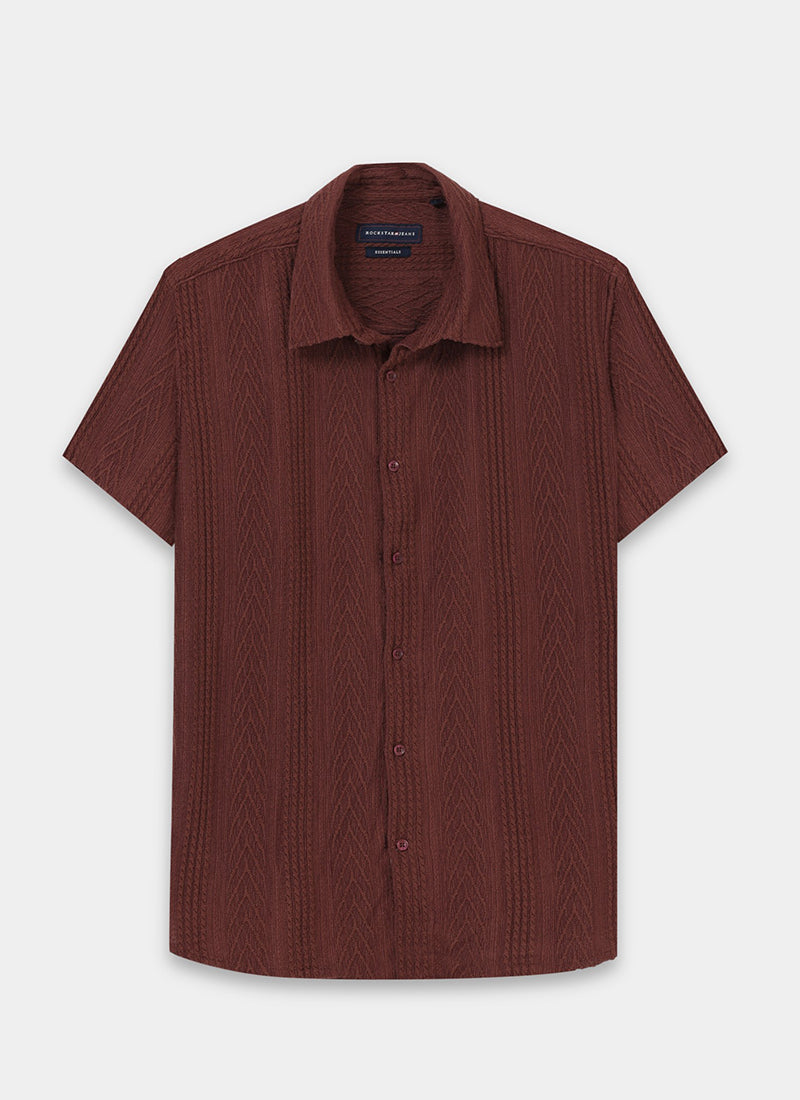 WAVE Regular Fit Knitted Shirt Rust Brown_Flatlay Front View